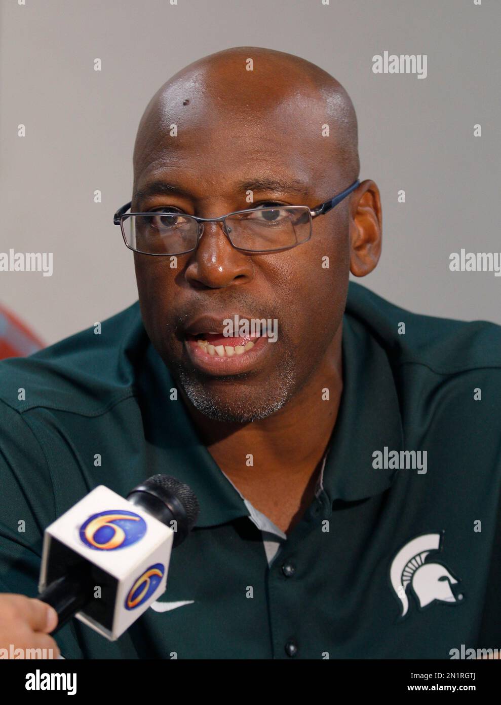 Michigan State codefensive coordinator Harlon is interviewed