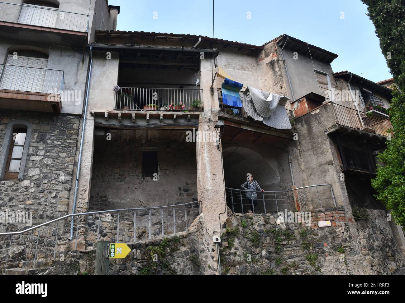 Old houses built into the rock at Castellfollit de la Roca in Spain