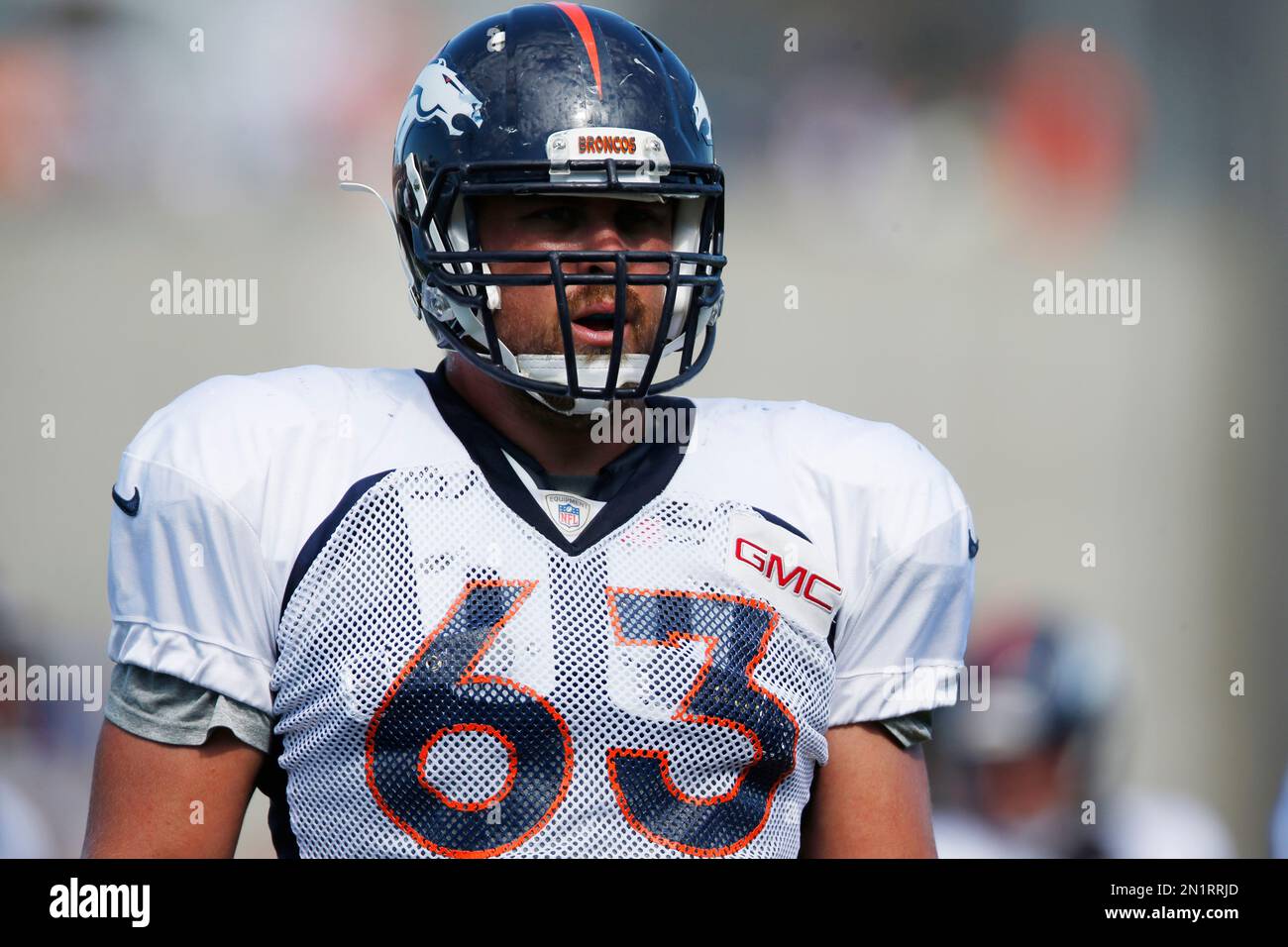 Denver Broncos guard Ben Garland (63) during a morning session at the