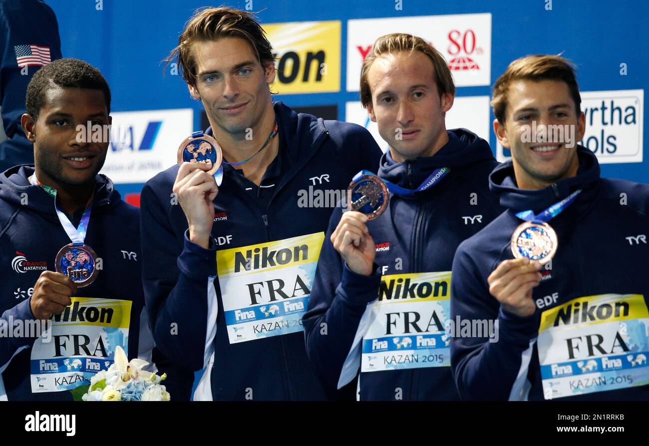 France's silver medal winners Mehdy Metella, Camille Lacourt, Fabien ...