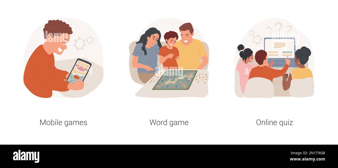 Brain games isolated cartoon vector illustration set. Mobile brain