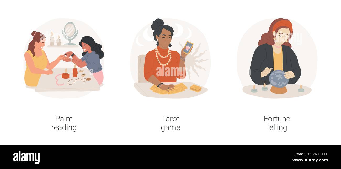 Divinations isolated cartoon vector illustration set. Palm reading