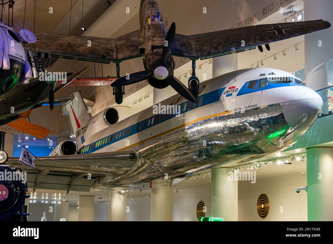 Chicago, IL, USA February 6, 2023 Boeing 727 (N7017U) on display at