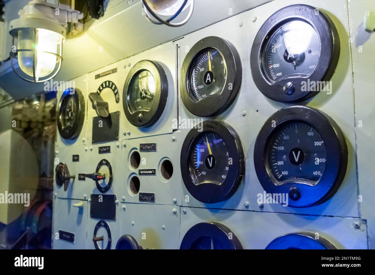 Chicago, IL, USA - February 6, 2023: Interior of the German submarine U-505 Unterseeboot (U-Boat) that is currently owned and on display at the Museum Stock Photo