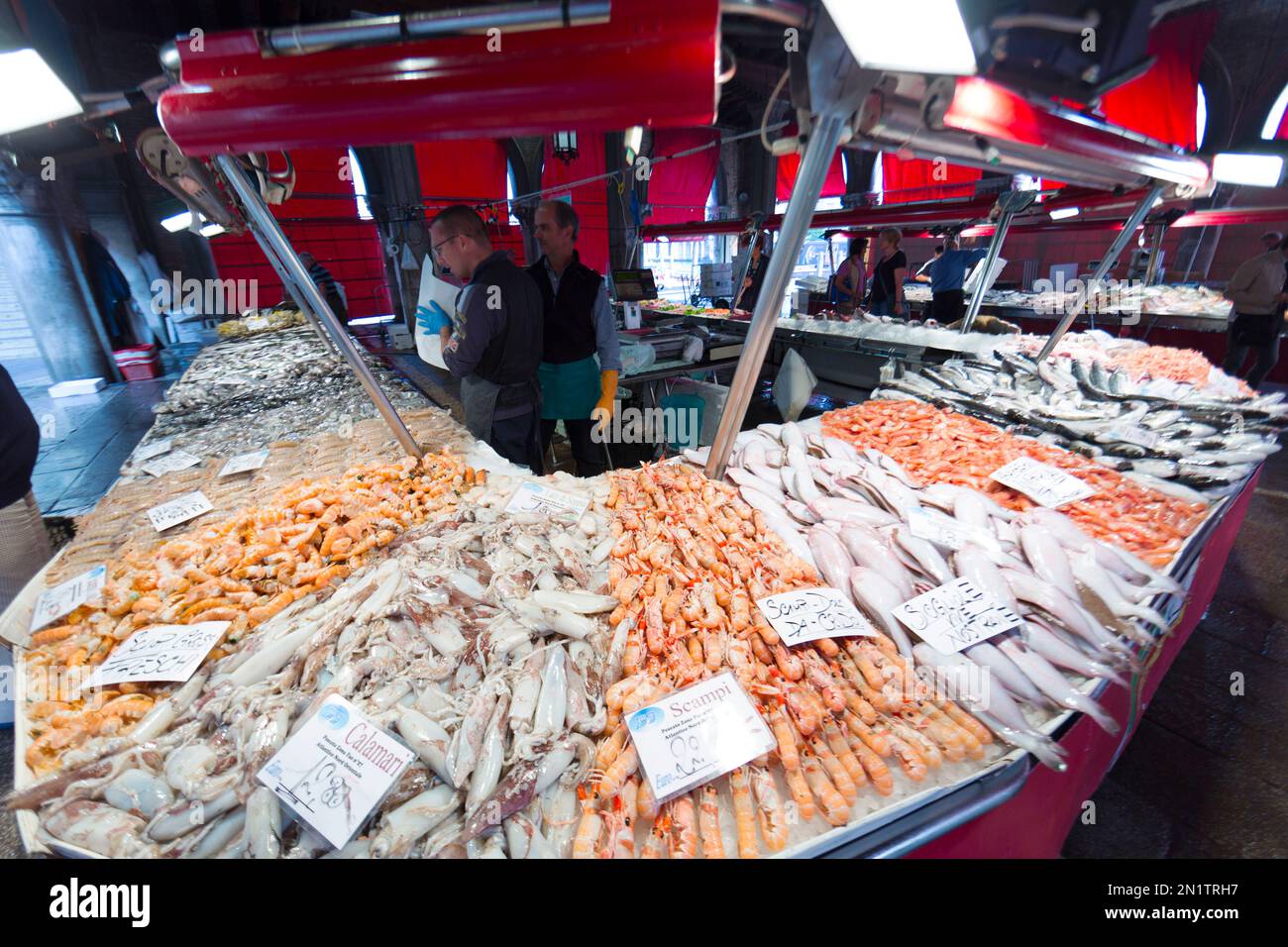 Italy, Venice, shellfish for sale at the Rialto market. Stock Photo