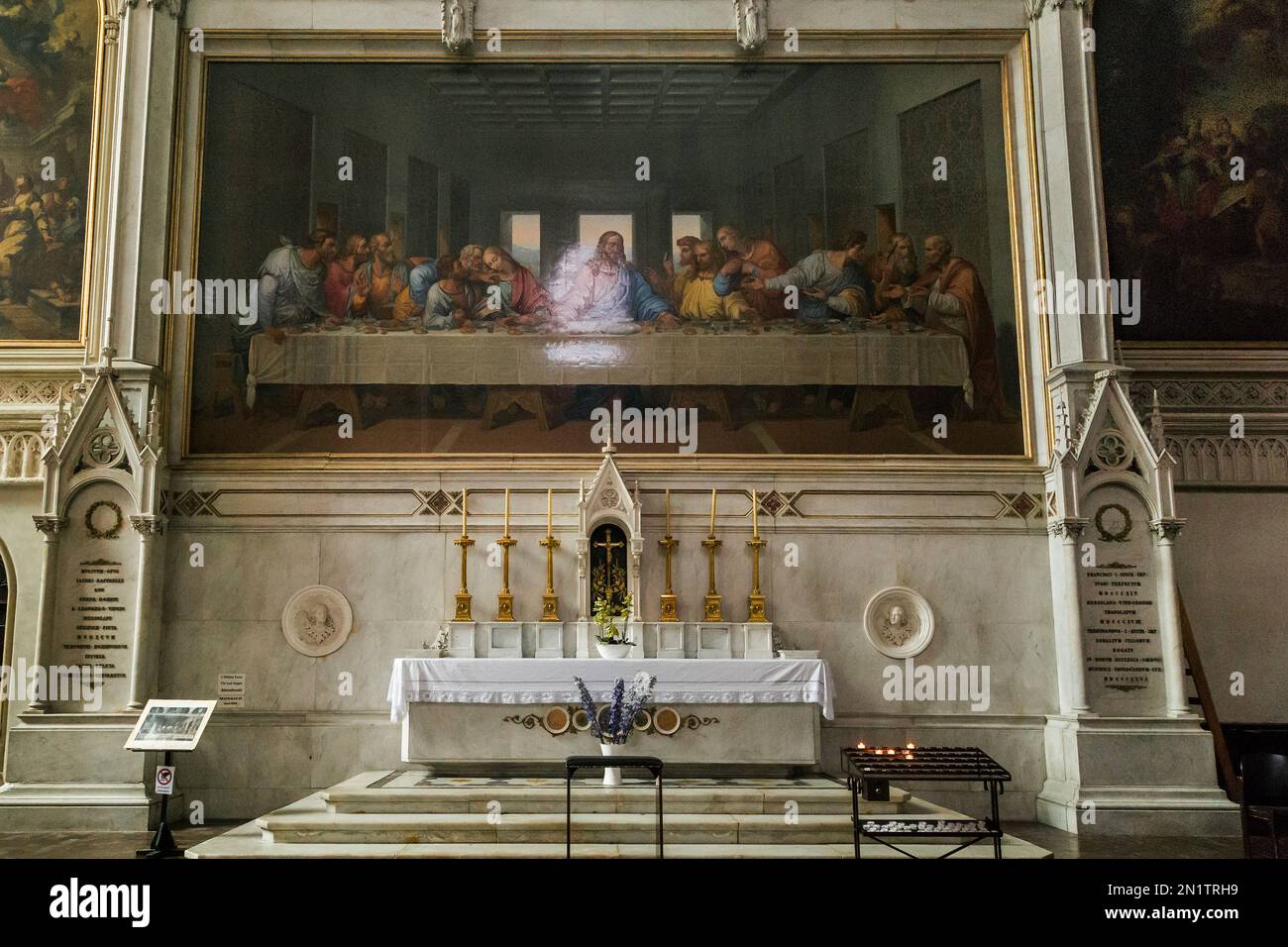 VIENNA, AUSTRIA - MAY 16, 2019: This is a side altar and mosaic with a copy of the Last Supper of Leonardo da Vinci in the Minorite Church. Stock Photo