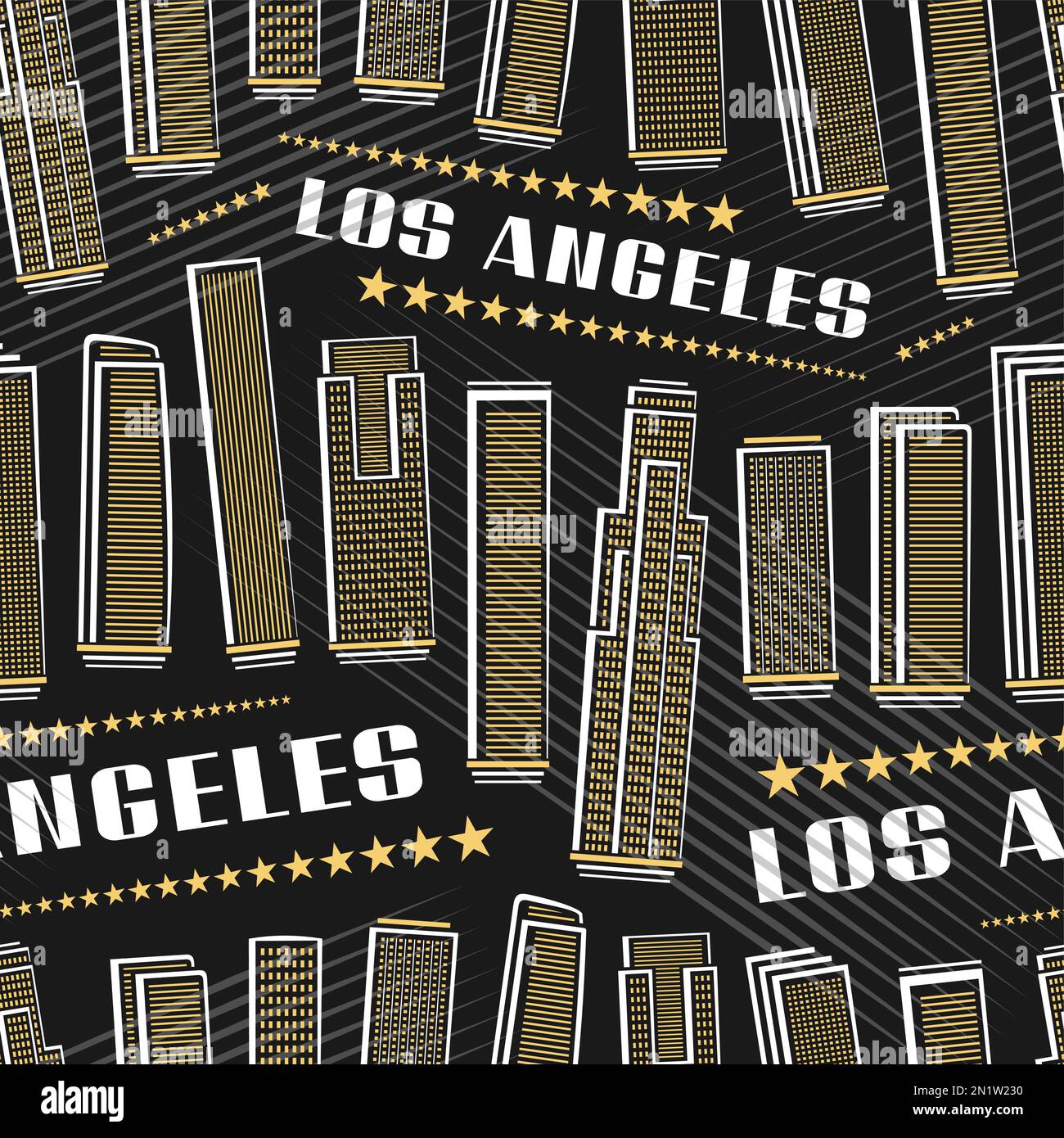 Vector Los Angeles Seamless Pattern, square repeat background with illustration of famous city