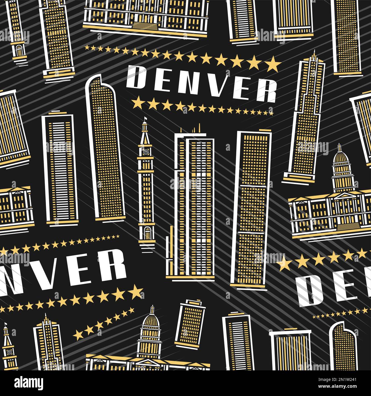 Vector Denver Seamless Pattern, square repeat background with