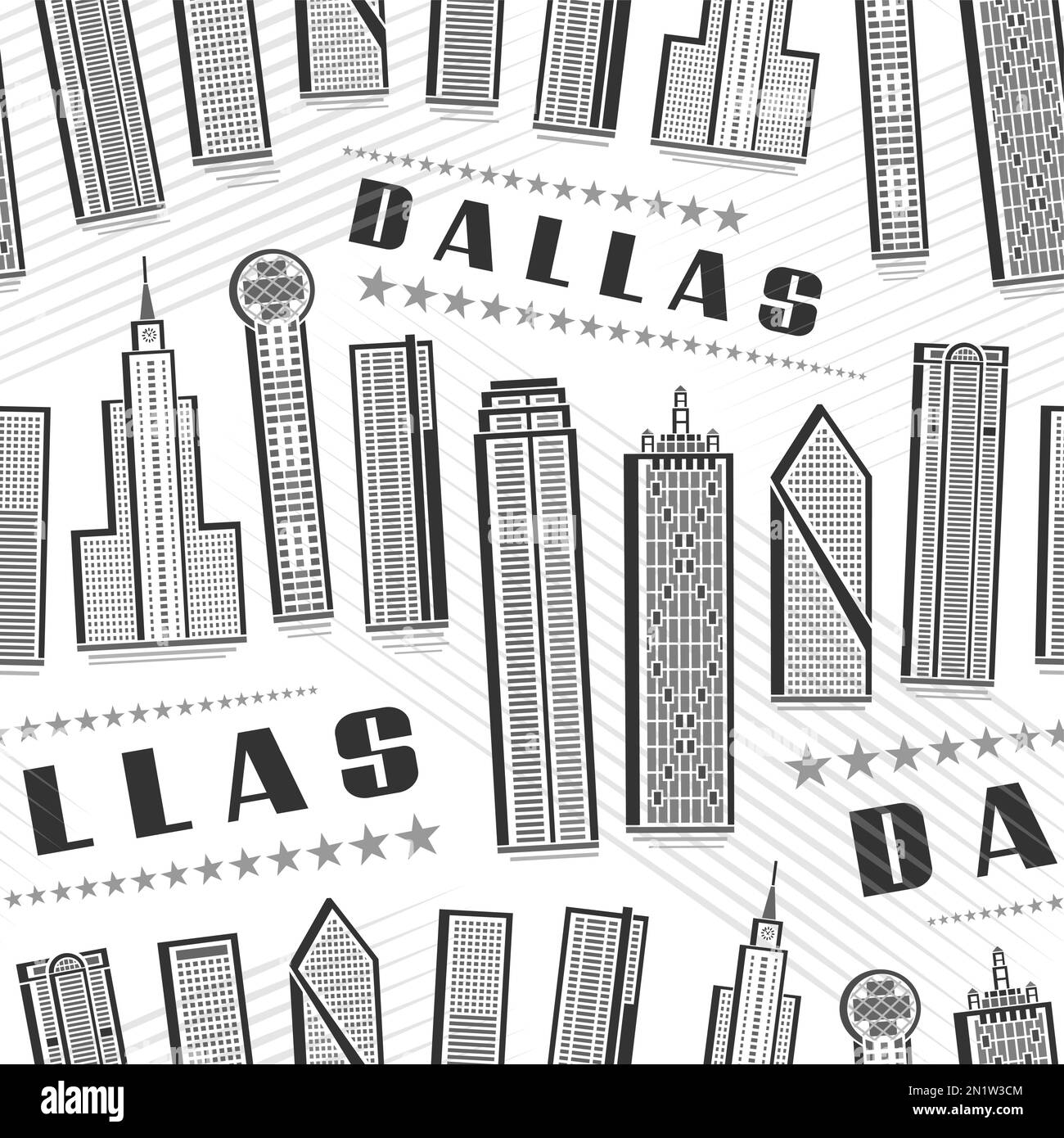 Vector Dallas Seamless Pattern, square repeat background with