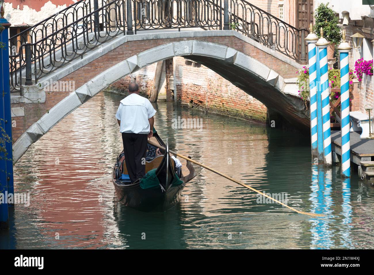 Italy, Venice, gondola along the Rio Della Fava near the Bridge of Sighs. Stock Photo