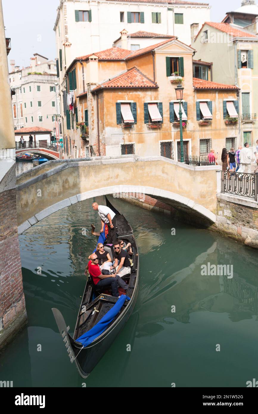 Italy, Venice, gondola along the Rio Della Fava near the Bridge of Sighs. Stock Photo