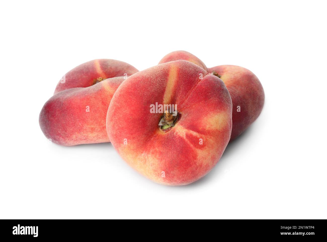 Fresh ripe donut peaches on white background Stock Photo Alamy