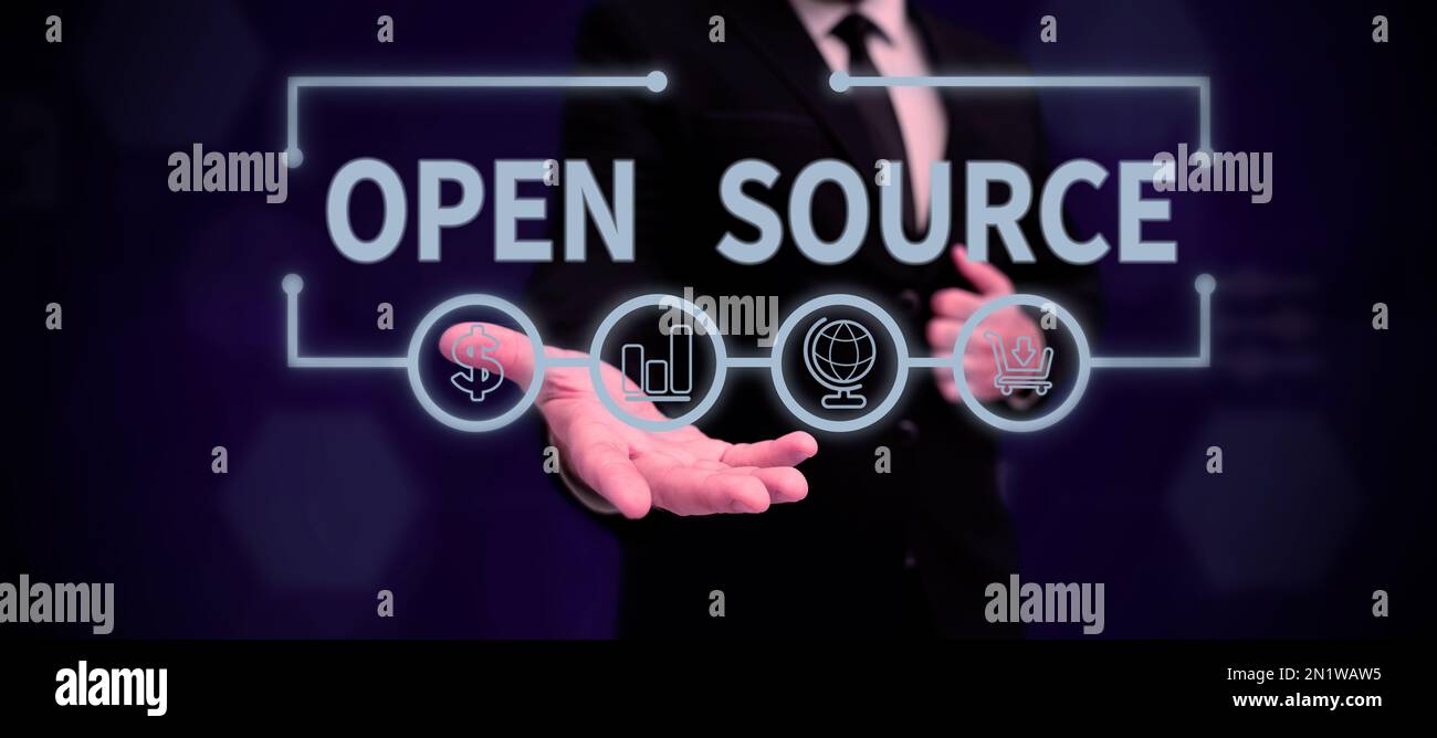 Handwriting text Open Source. Internet Concept denoting software which original source code freely available Stock Photo