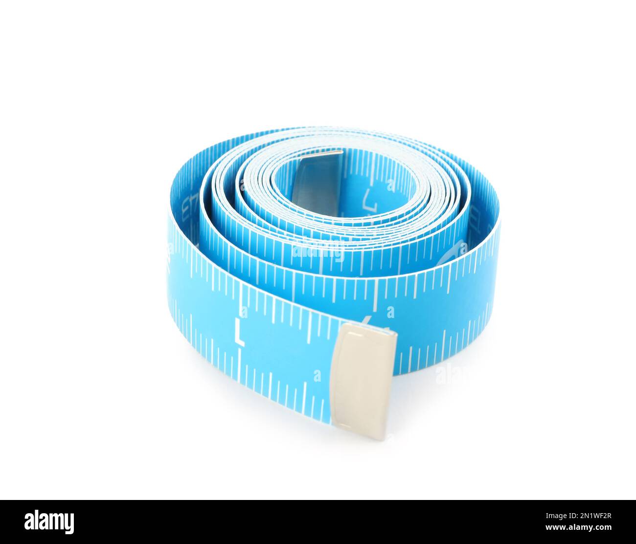 Tailors tape measure cut out against a white background. Blue measuring  tape Stock Photo - Alamy