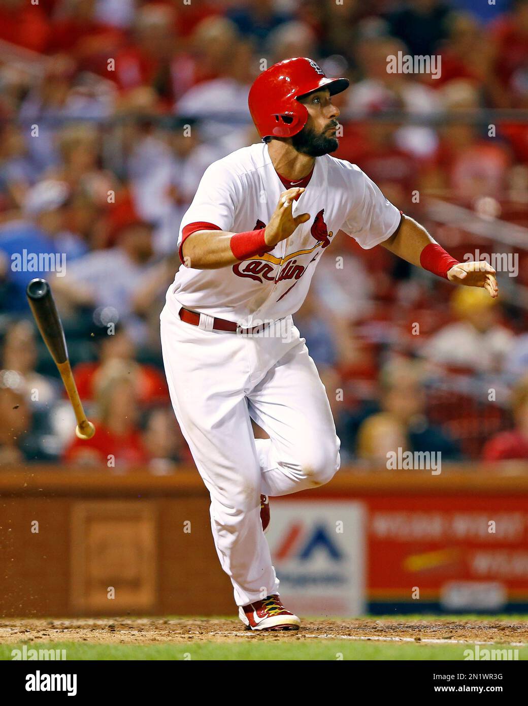 St. Louis Cardinals' Matt Carpenter watches his ground rule double ...