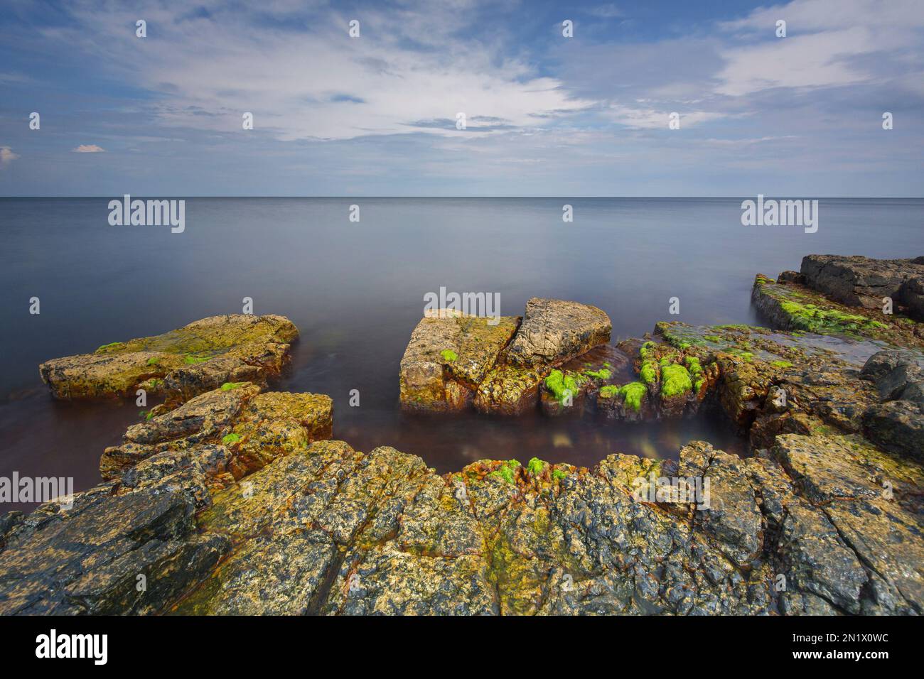 Rocky coast along the Baltic Sea near Vik, Simrishamn Municipality, Skane / Scania / Skåne, Sweden Stock Photo