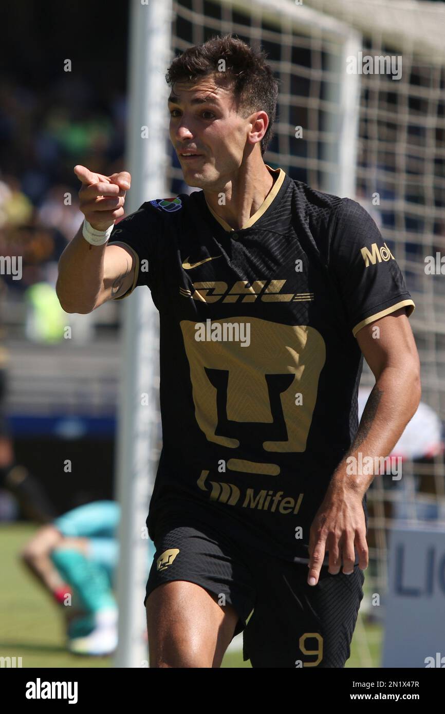 Mexico City, Mexico. 05th Feb, 2023. February 5, 2023 in Mexico City, Mexico: Juan Dinenno of Pumas celebrates the goal during the Pumas vs Atlas football match of the closing tournament 2023 at University Olympic Stadium. on February 5, 2023 in Mexico City, Mexico. (Photo by Ismael Rosas/ Eyepix Group/Sipa USA) Credit: Sipa USA/Alamy Live News Stock Photo