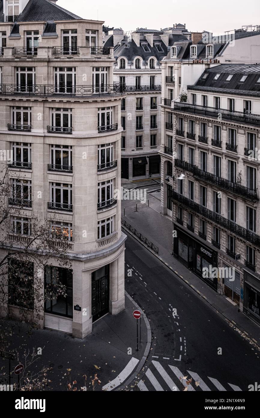 Classic architecture of Baron von Haussmann days in a faded photo that looks classic and timeless. Stock Photo