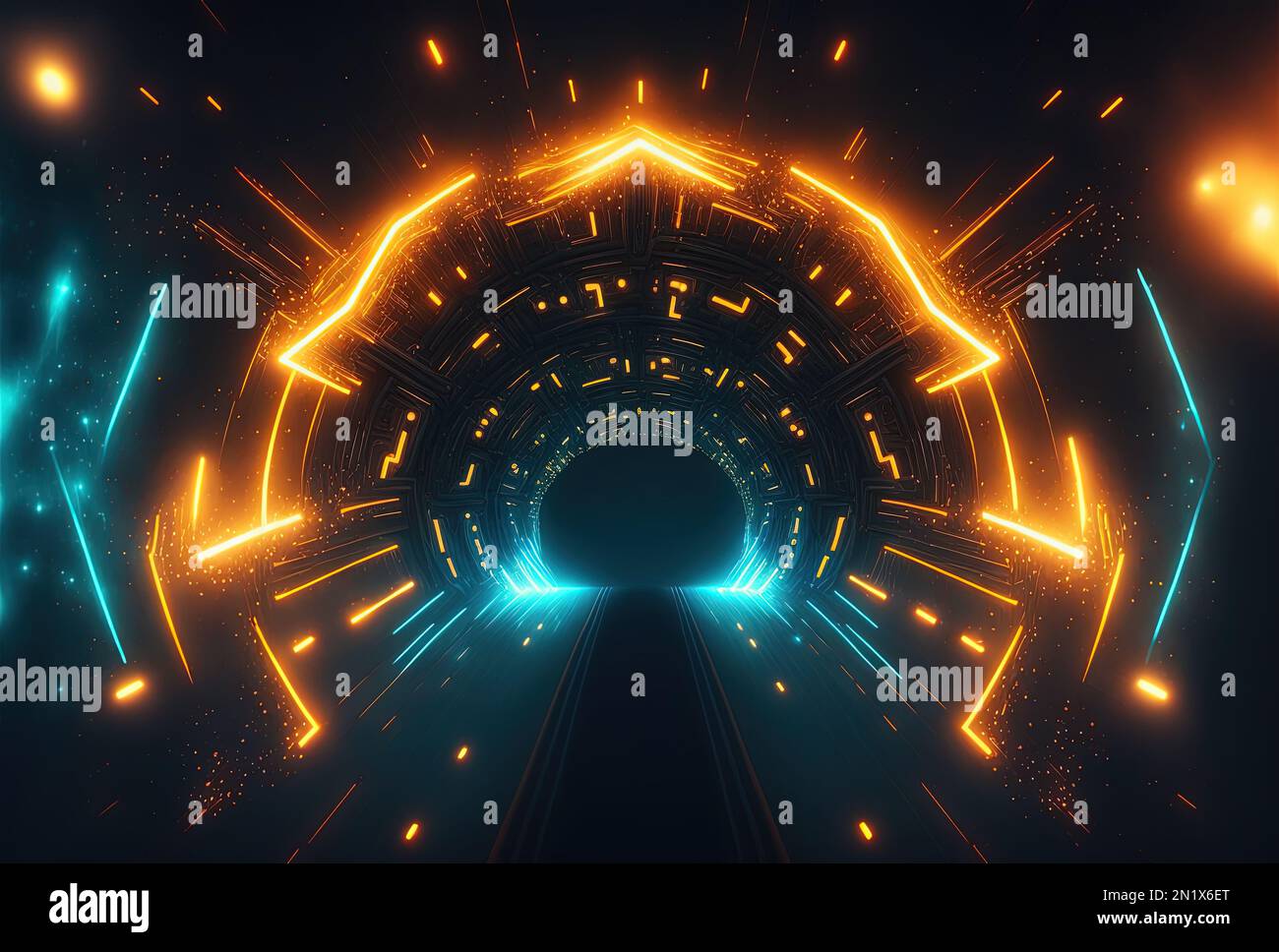 Modern Futuristic Corridor Technology Background with Neon Glow Stock ...