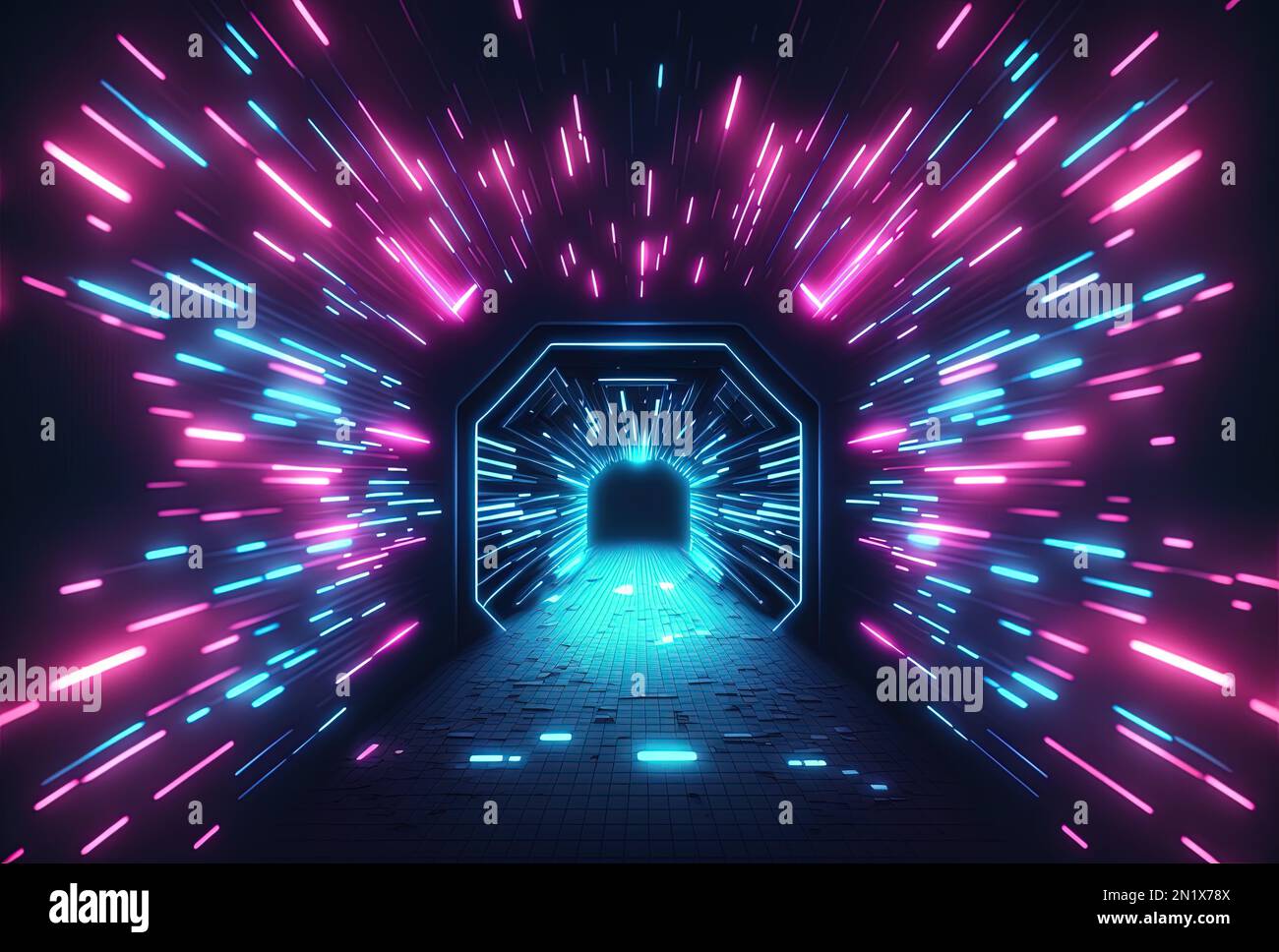 Futuristic Tunnel Tech Background with Neon Light Stock Photo Alamy
