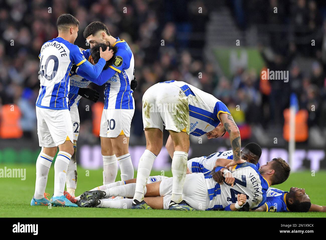 Kaoru Mitoma Of Brighton And Hove Albion Celebrates Scoring His Teams