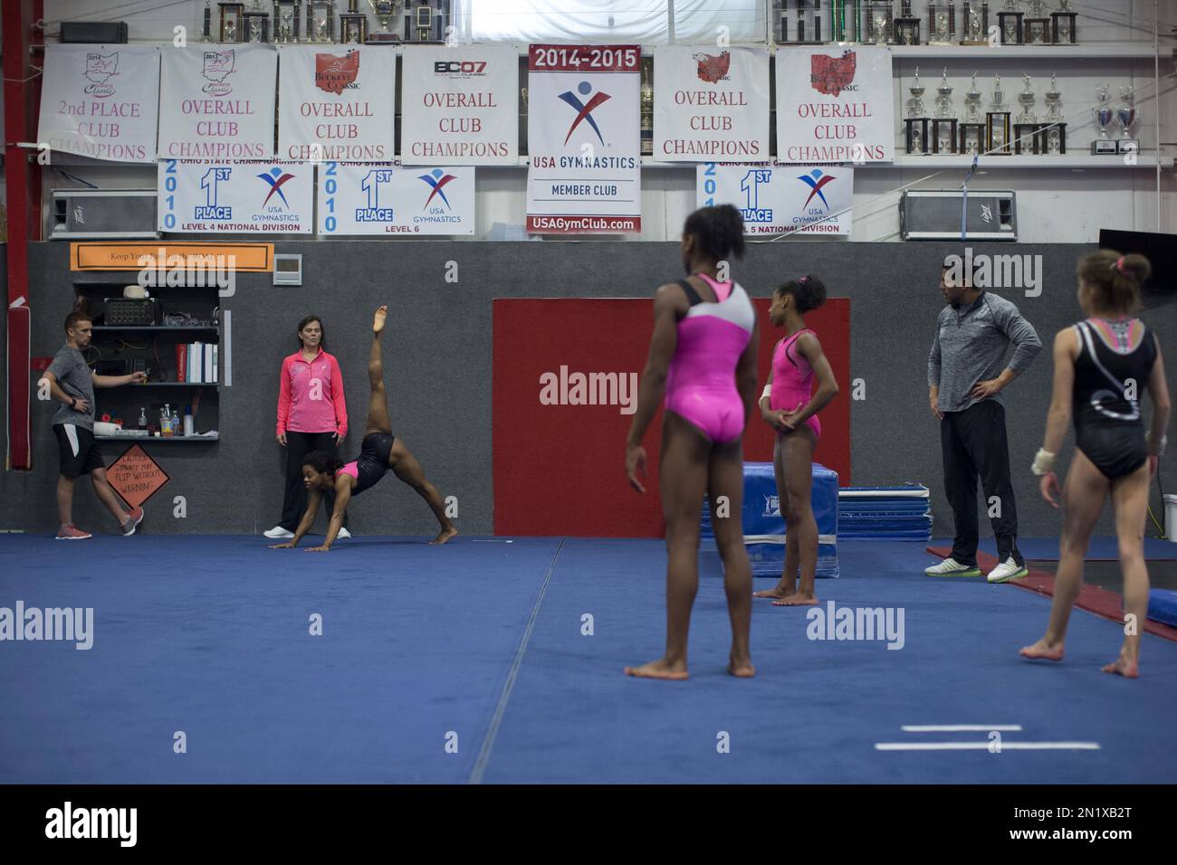 Olympic gymnastics gold medalist Gabby Douglas, third from left