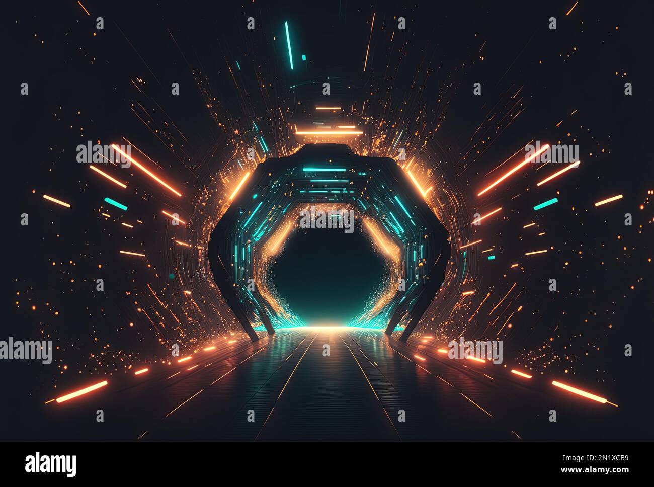 Futuristic Corridor Technology Background with Neon Light Stock Photo ...