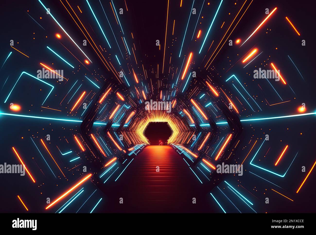 Futuristic Corridor Technology Background with Neon Light Stock Photo ...