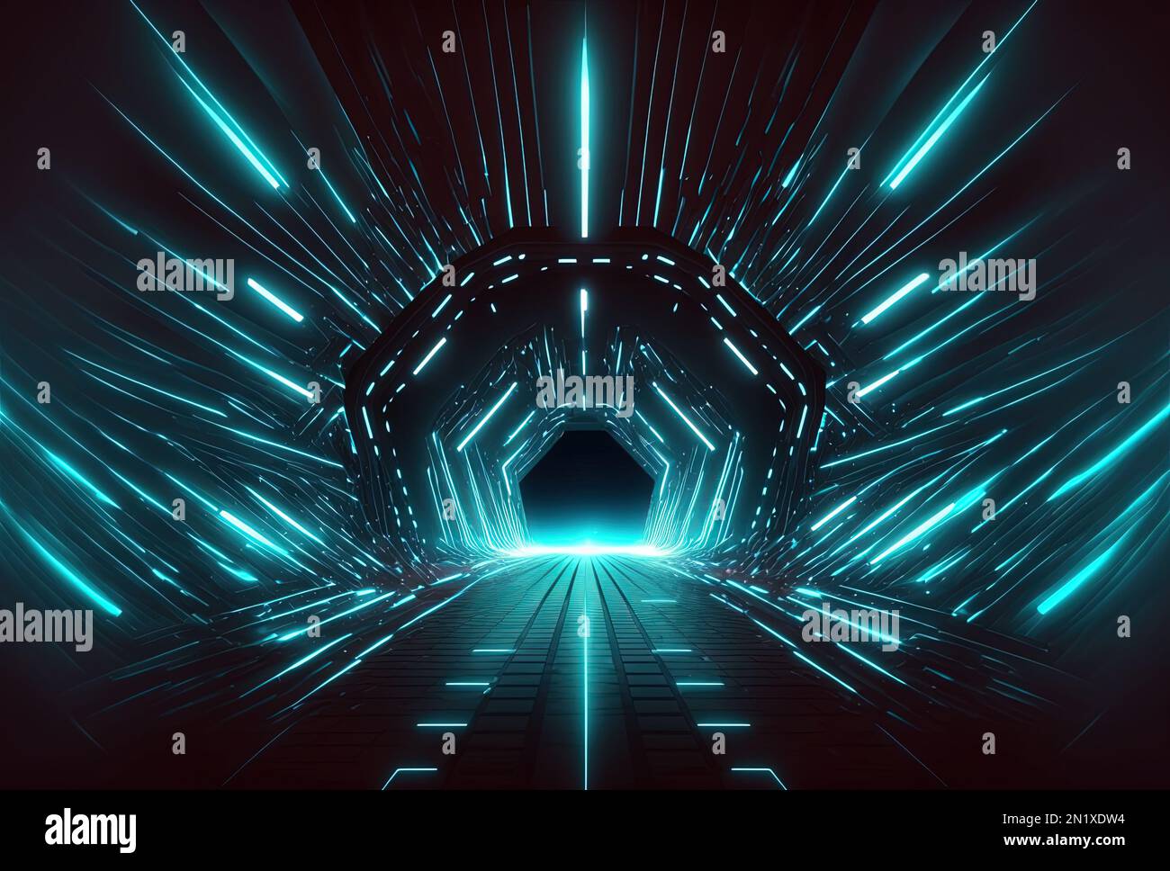 Absract Futuristic Tunnel Technology Background with Neon Glow Stock ...