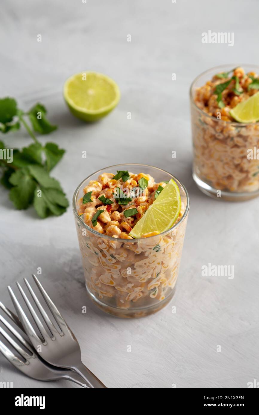 Homemade Mexican Corn Elote Esquites in Cups, side view Stock Photo Alamy