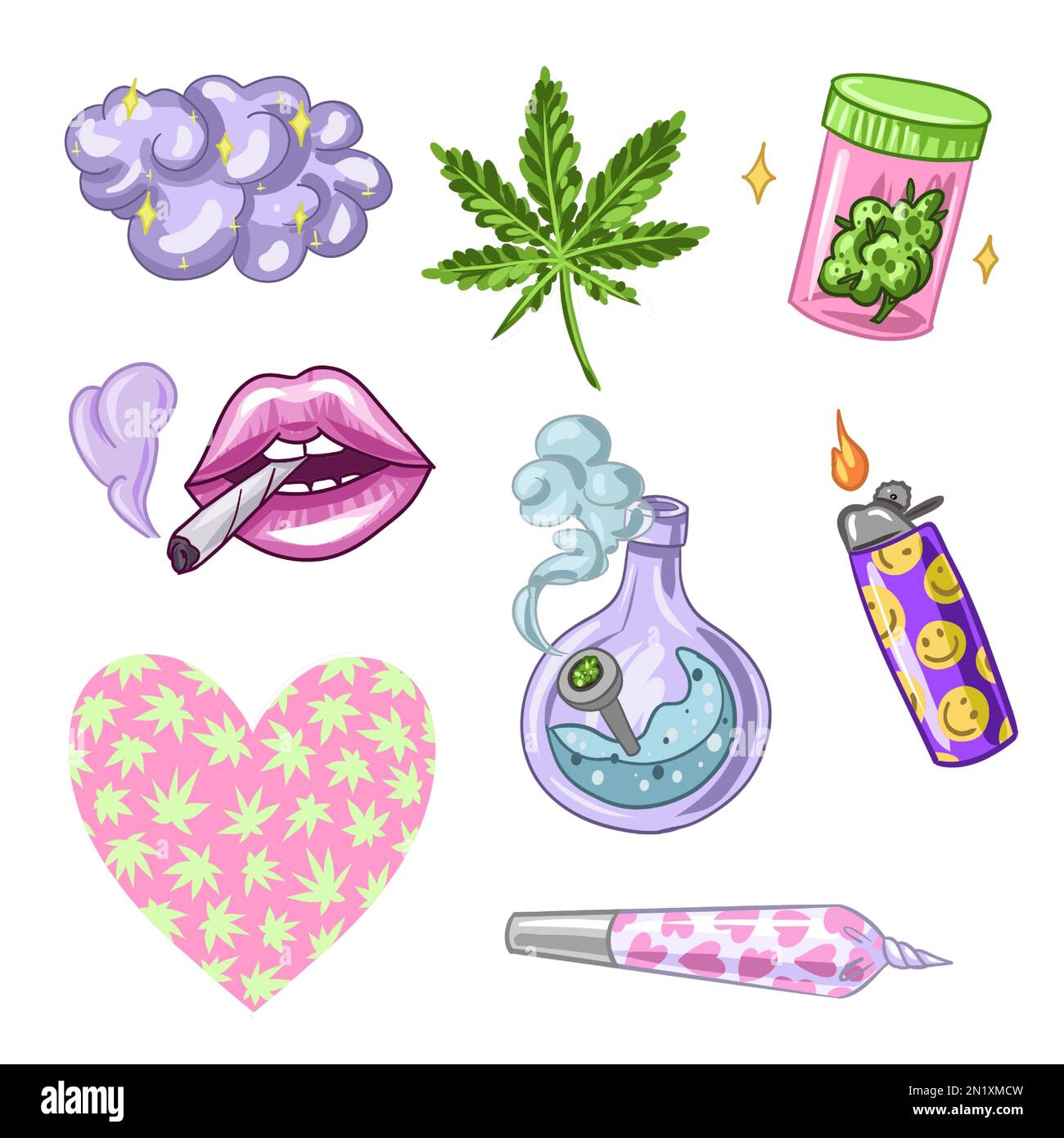 Set of Marijuana. Legalize cannabis. smoking weed. Vector illustration