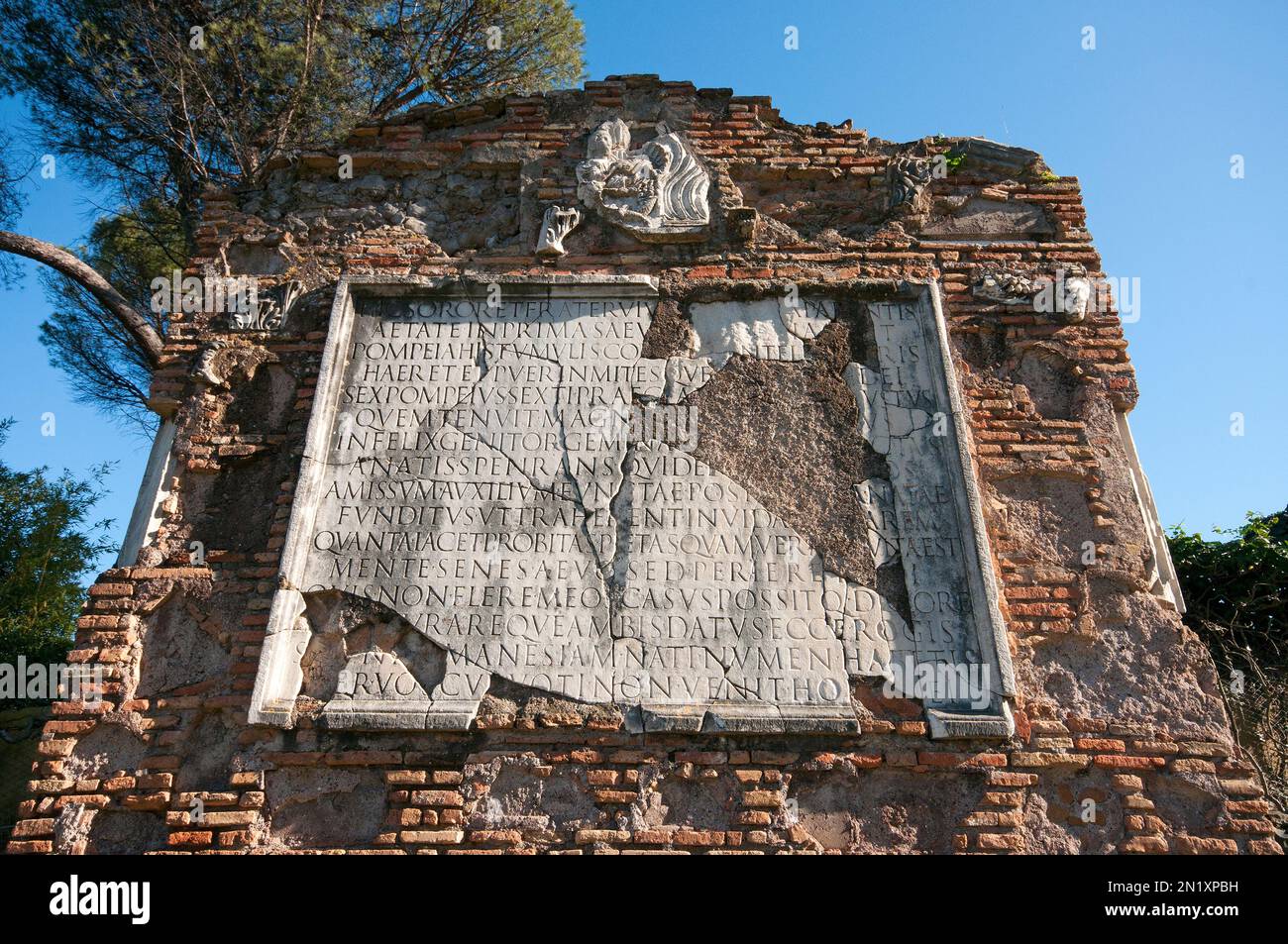 Ruins of the tomb of the Sextus Pompeius sons in Via Appia Antica, Appia Antica Regional Park, Rome, Lazio, Italy Stock Photo