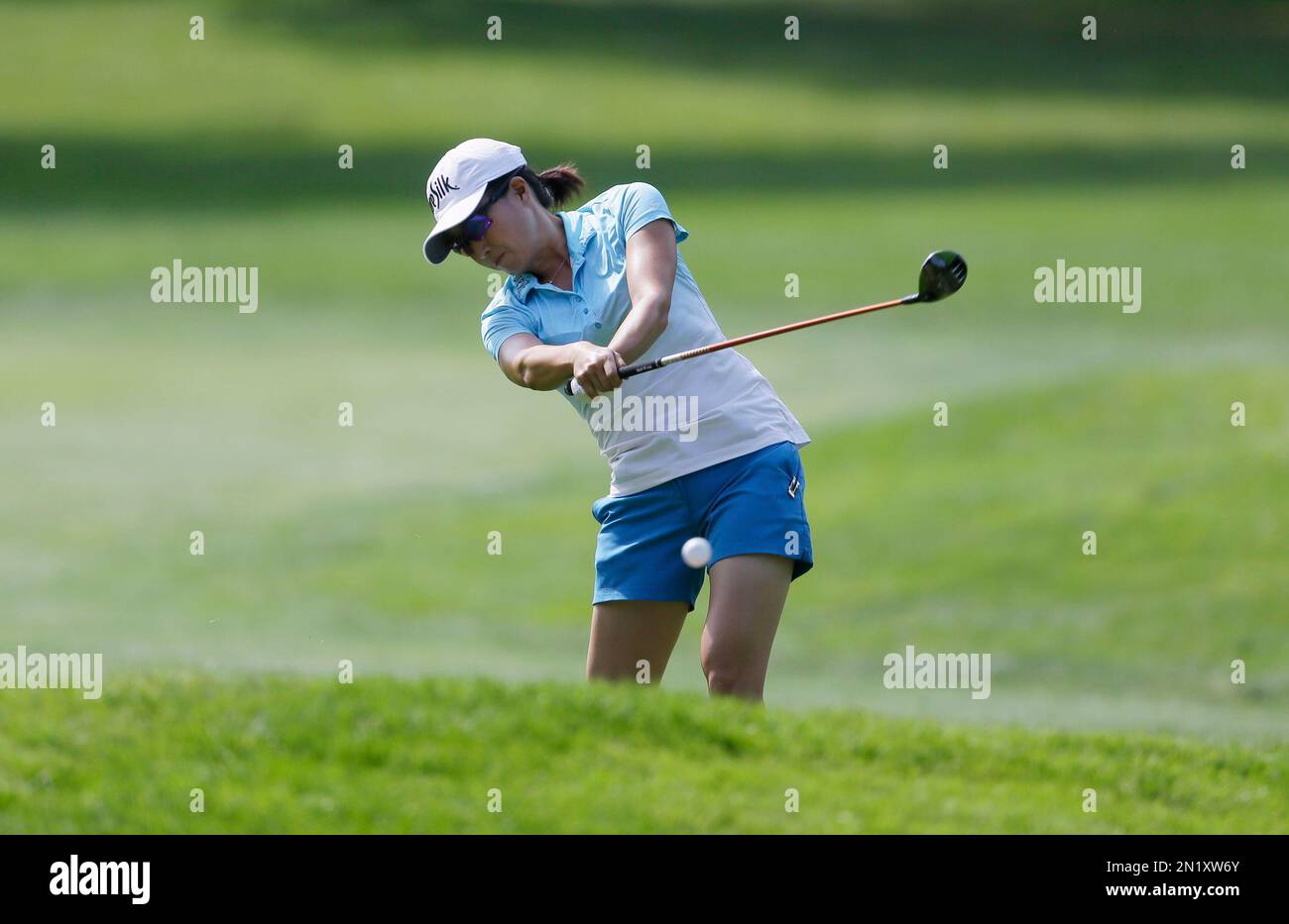 Jennifer Song hits from the eighth fairway during the second round of