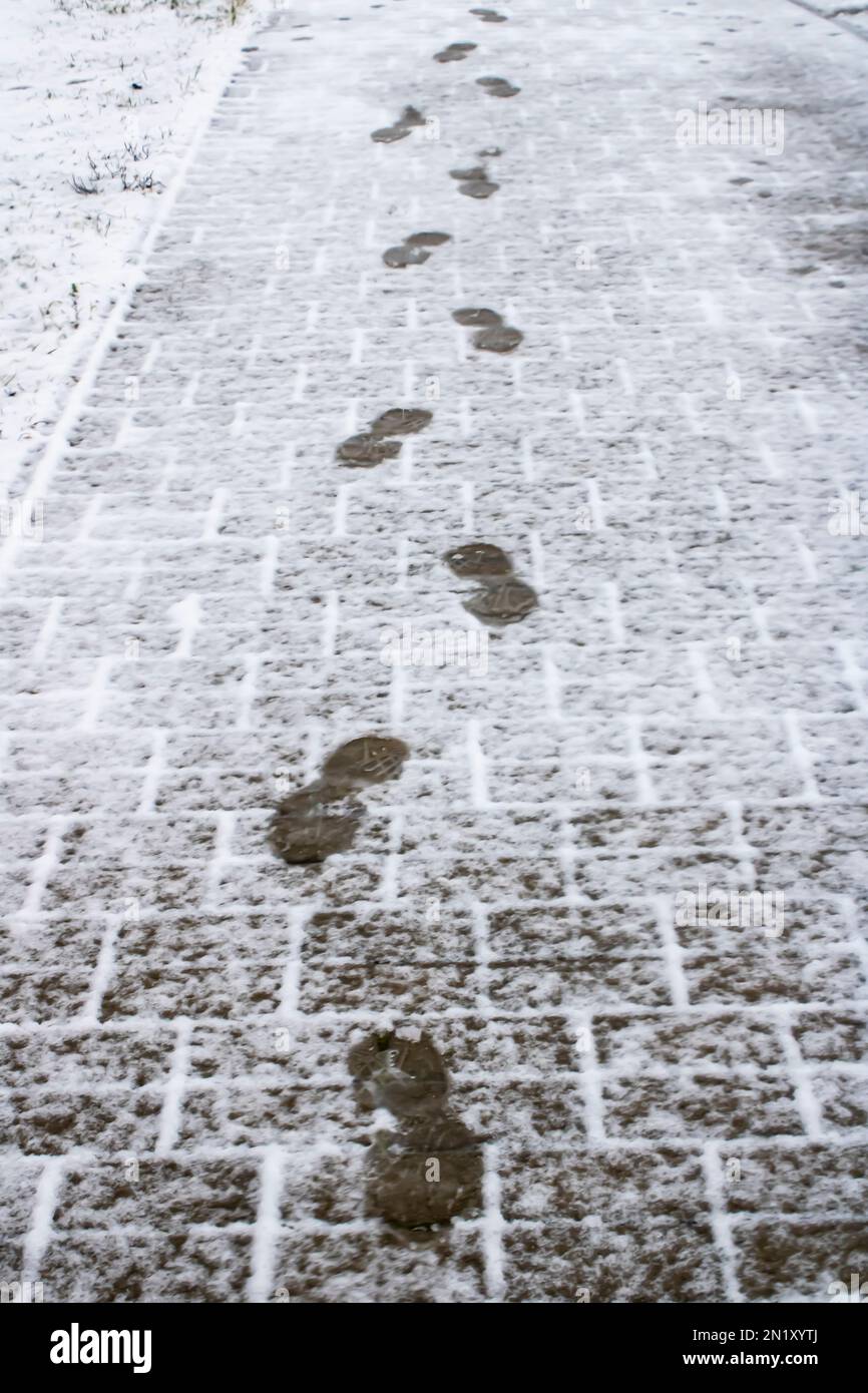 Human footprints in the snow Stock Photo Alamy