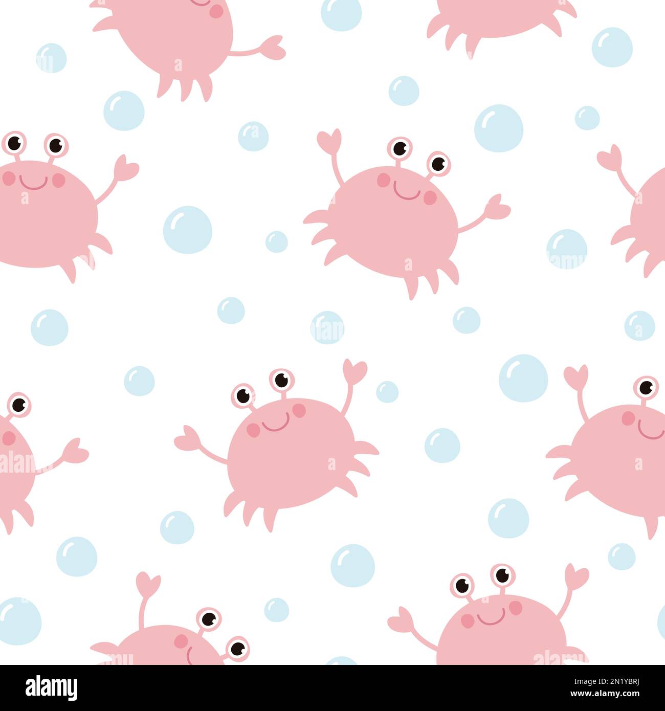 Seamless pattern with cute crab. Summer marine texture. It can be used for wallpapers, wrapping, cards, patterns for clothes and other. Stock Photo