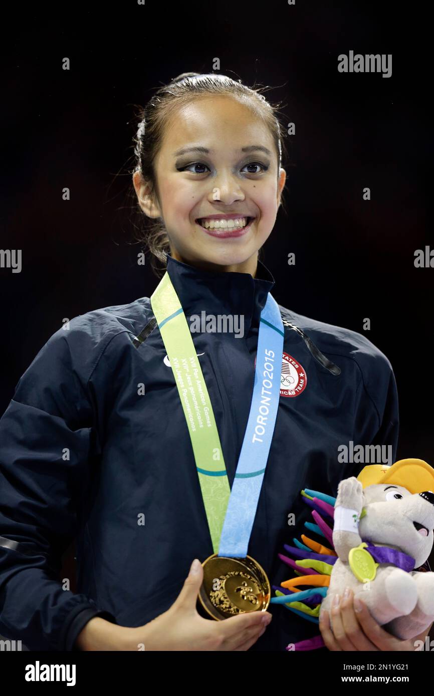 The United States' Laura Zeng poses after winning the gold medal during