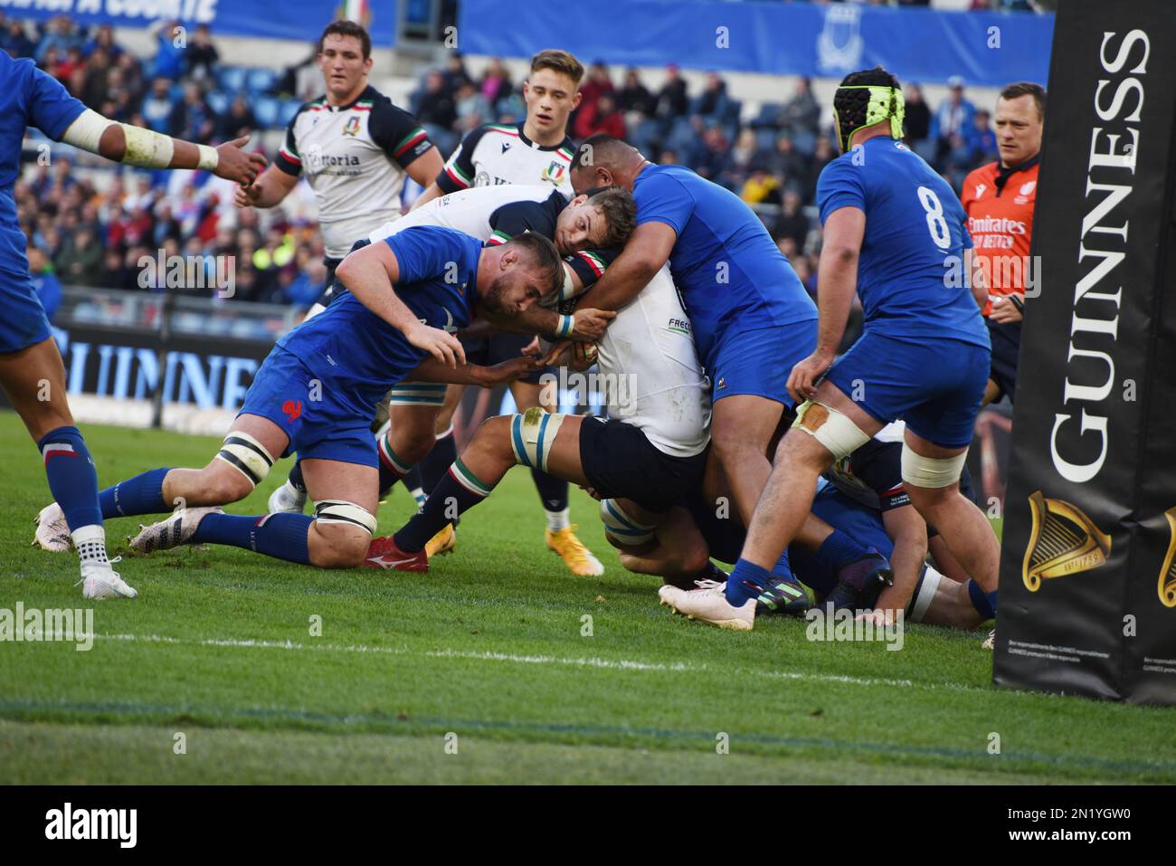 Rome, Lazio, Italy. 5th Feb, 2023. Guinness Six Nations Rugby Champioship, debut for Italy and France at Olimpic Satadium of Rome, Italian team and France team fight to conquer the ball, the Fance team won the match with result of 24 at 29. (Credit Image: © Pasquale Gargano/Pacific Press via ZUMA Press Wire) EDITORIAL USAGE ONLY! Not for Commercial USAGE! Stock Photo