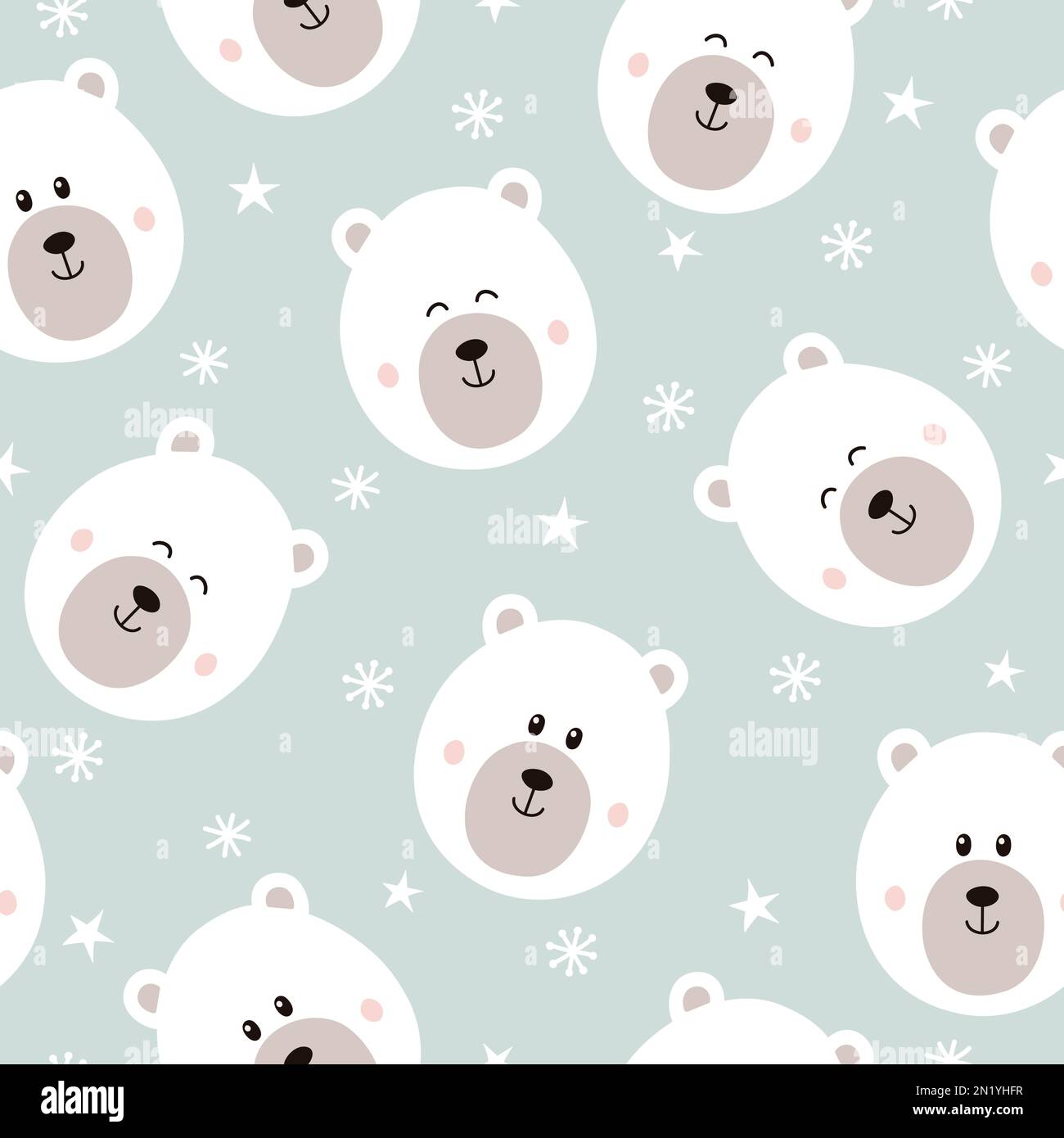 Seamless pattern with cute bear. Childish texture with polar bear. Stock Photo