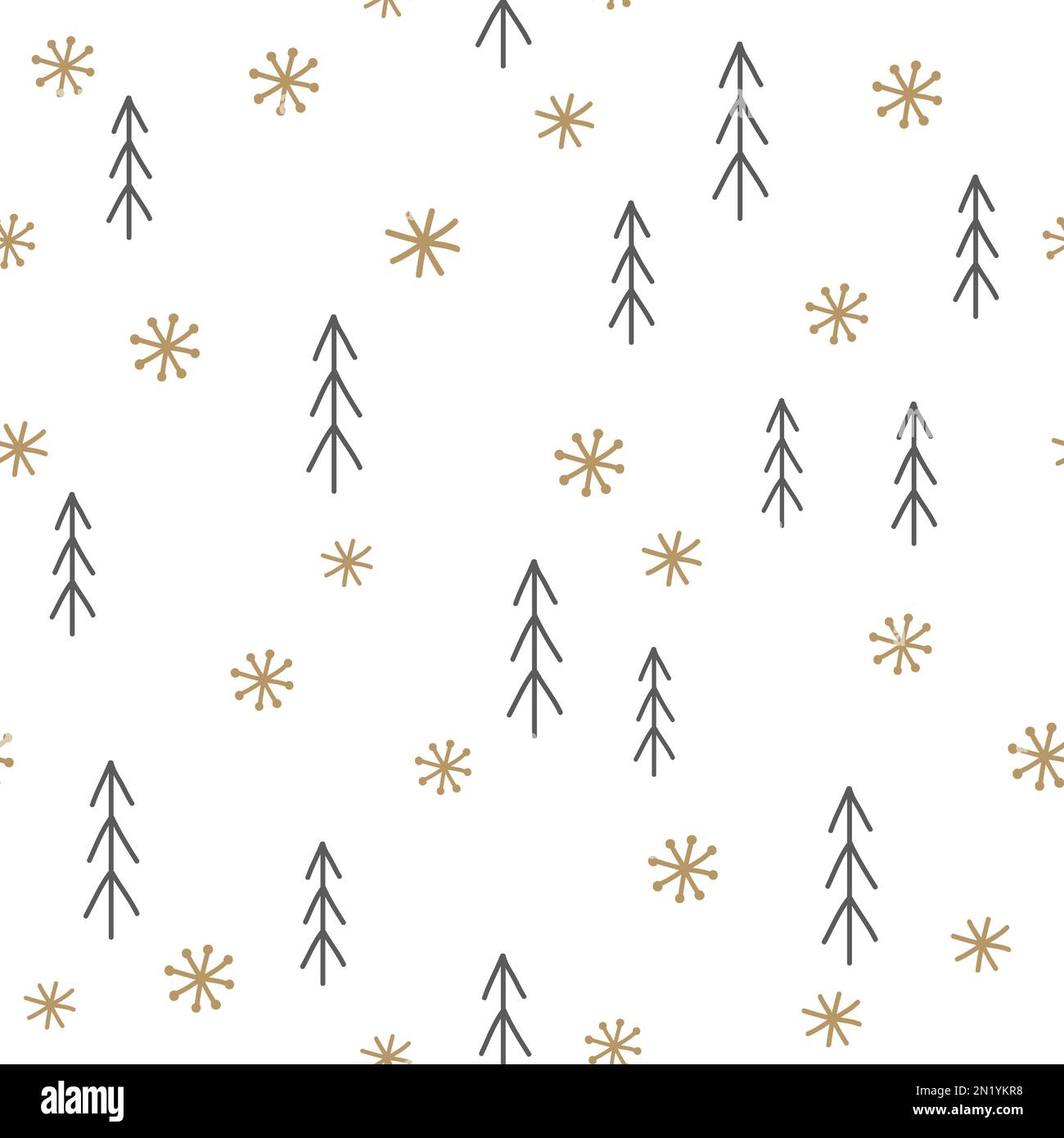 Winter seamless pattern with trees and snowflakes. Stock Photo
