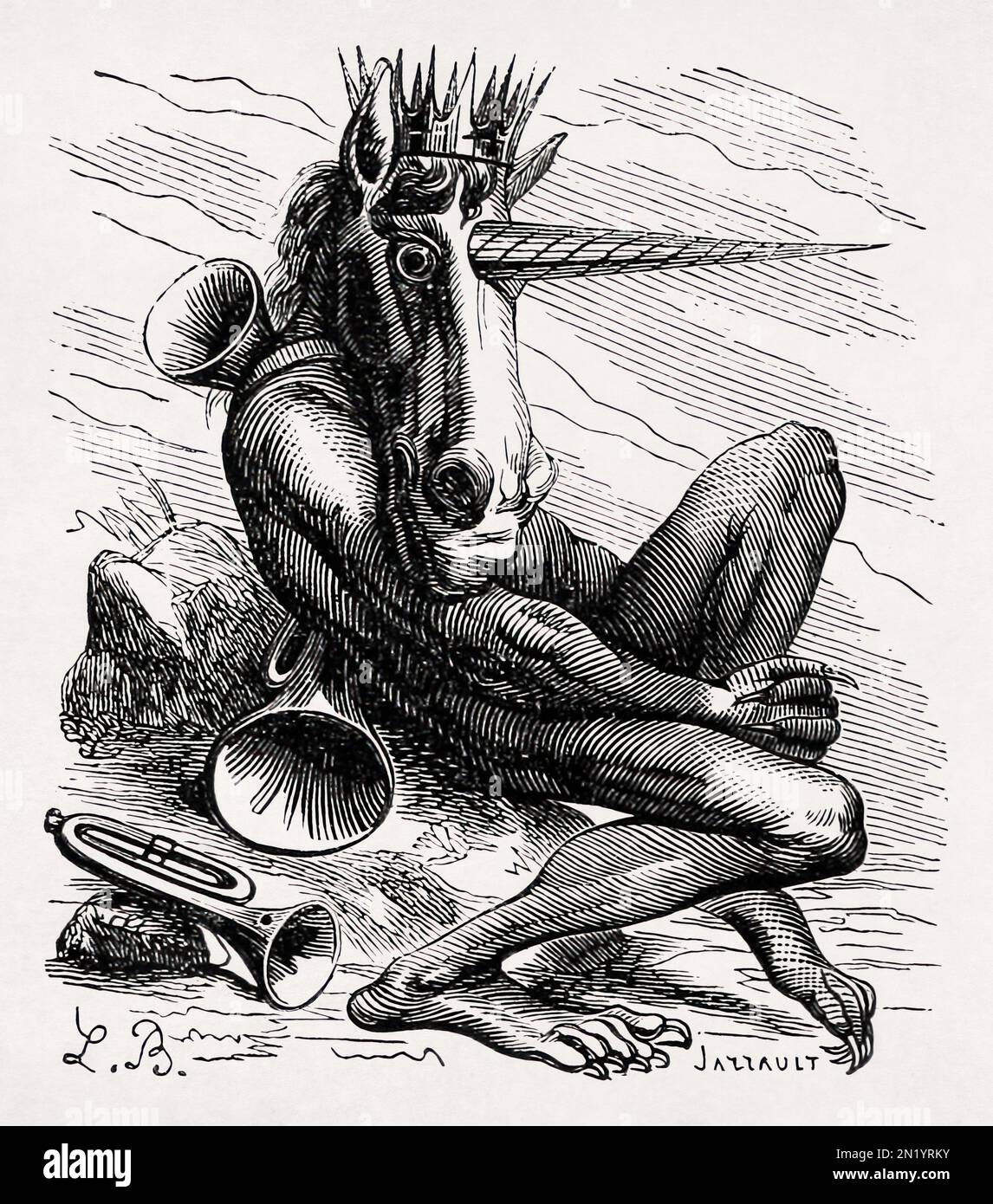 Amdusias by Louis Le Breton made in 1863 for the Dictionnaire infernal writen by Jacques Collin de Plancy. Stock Photo