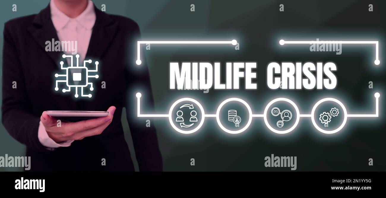 Writing displaying text Midlife Crisis. Business concept Software development technique Decomposing an application Stock Photo