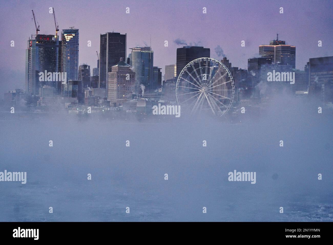 Cityscape of Montreal,Quebec during sub-zero weather. Stock Photo