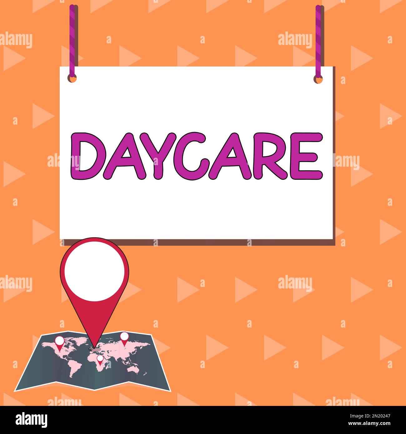 Hand writing sign Daycare. Word for offering care to preschool children