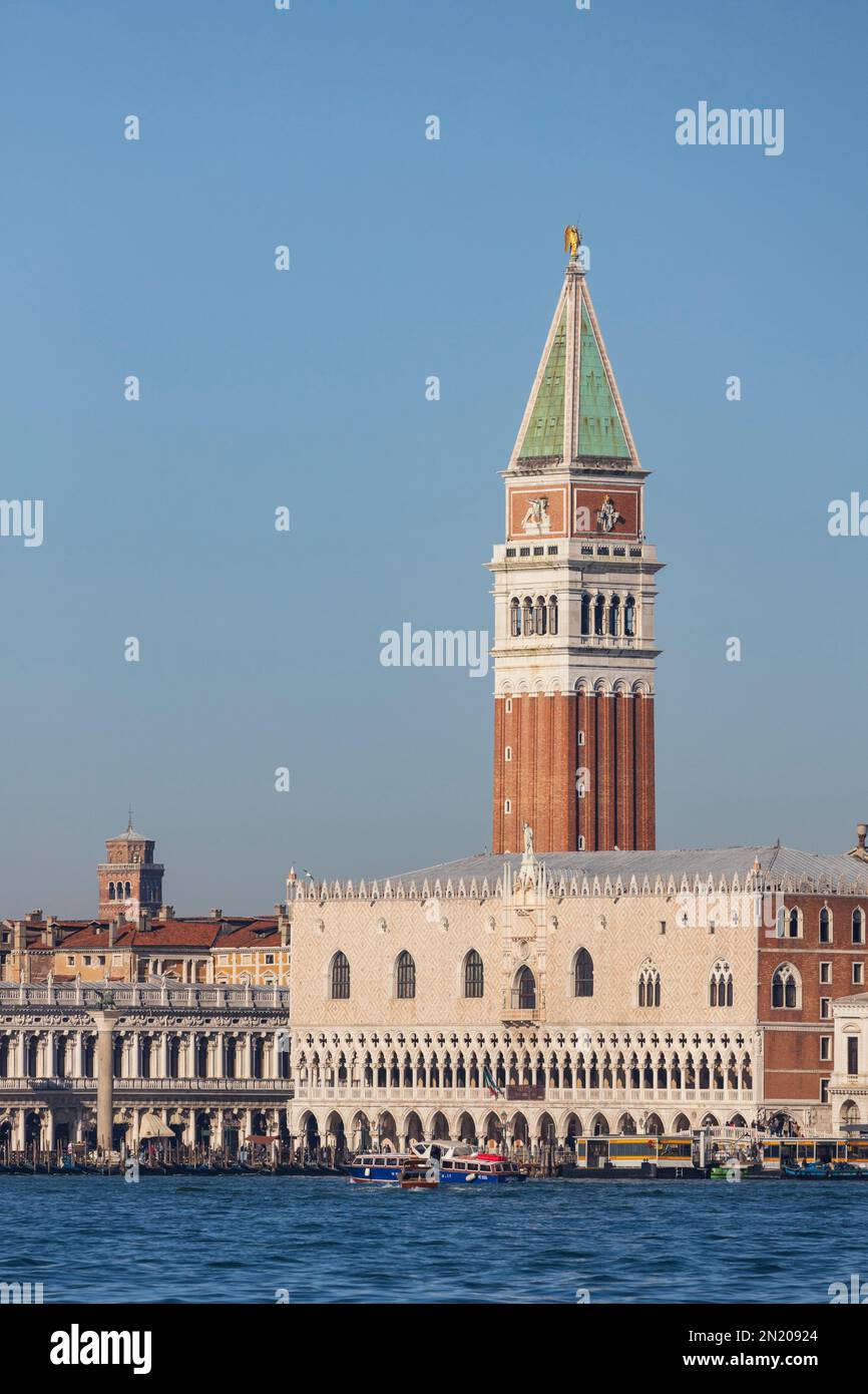 St Mark's Campanile, bell tower, with Doge's Palace, palazzo ducale, Venice, Veneto, Italy, Europe Stock Photo