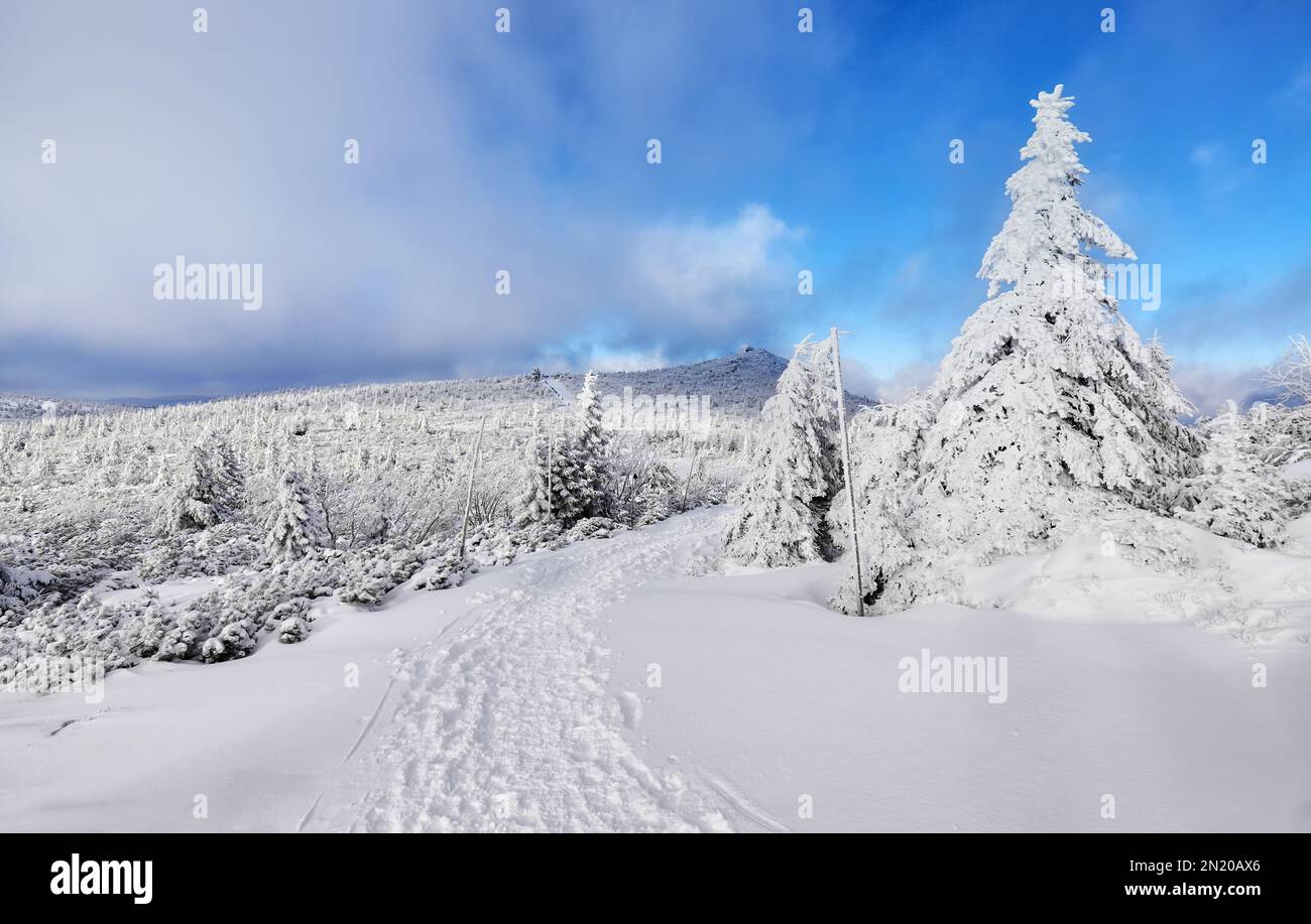 Beautiful mountain winter landscape, Karkonosze Mountains, Poland. Stock Photo