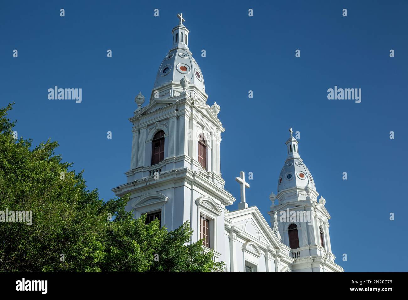 Bell towers, Ponce Cathedral (Our Lady of Guadalupe), Ponce, Puerto Rico Stock Photo