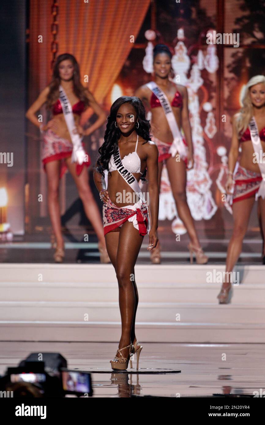 Miss Maryland Mame Adjei competes in the swimsuit competition
