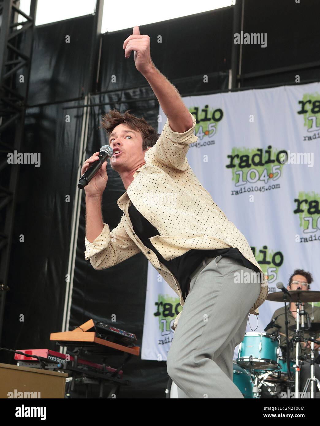 Nate Ruess of the band Fun performs solo in concert during the Radio 104.5  Summer Block Party at Festival Pier on Sunday, July 12, 2015, in  Philadelphia. (Photo by Owen Sweeney/Invision/AP Stock