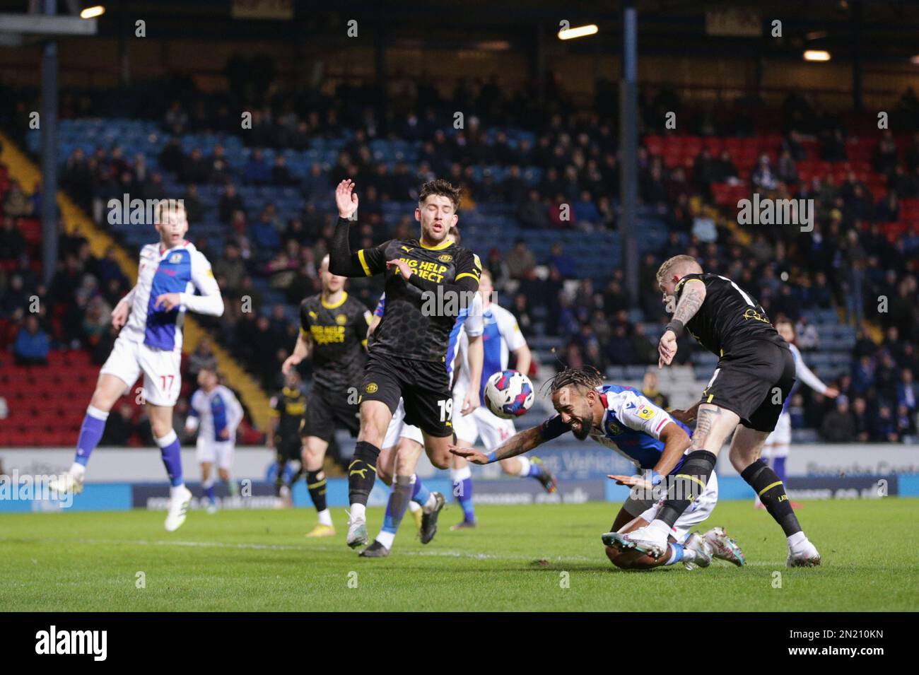 James McClean of Wigan Athletic fouls Sorba Thomas #14 of Blackburn Rovers during the Sky Bet Championship match Blackburn Rovers vs Wigan Athletic at Ewood Park, Blackburn, United Kingdom, 6th February 2023  (Photo by Phil Bryan/News Images) Stock Photo