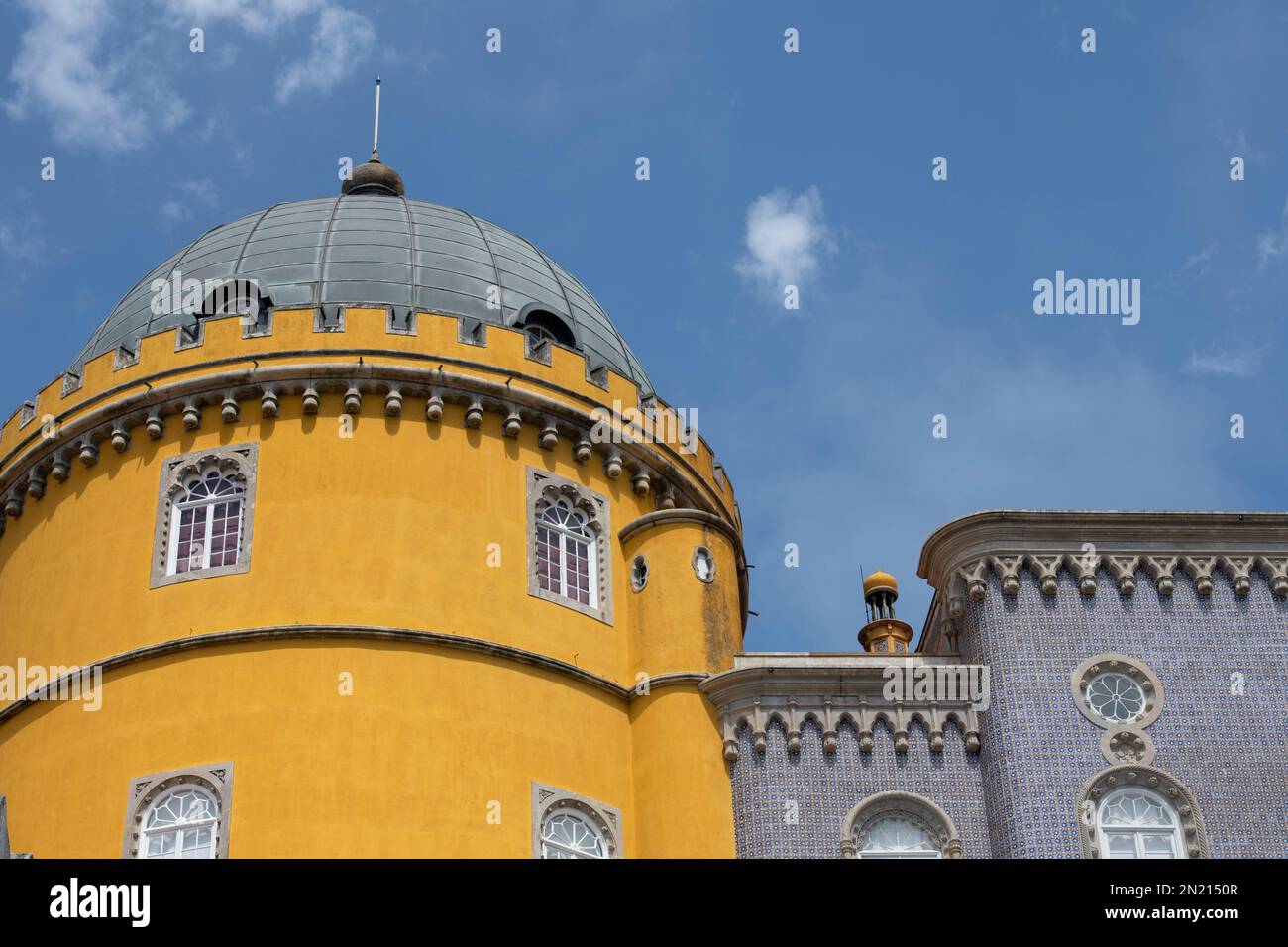 Main Facade with geometric Moorish tiles, Pena Palace, Sintra, Lisboa, Portugal, Europe Stock Photo